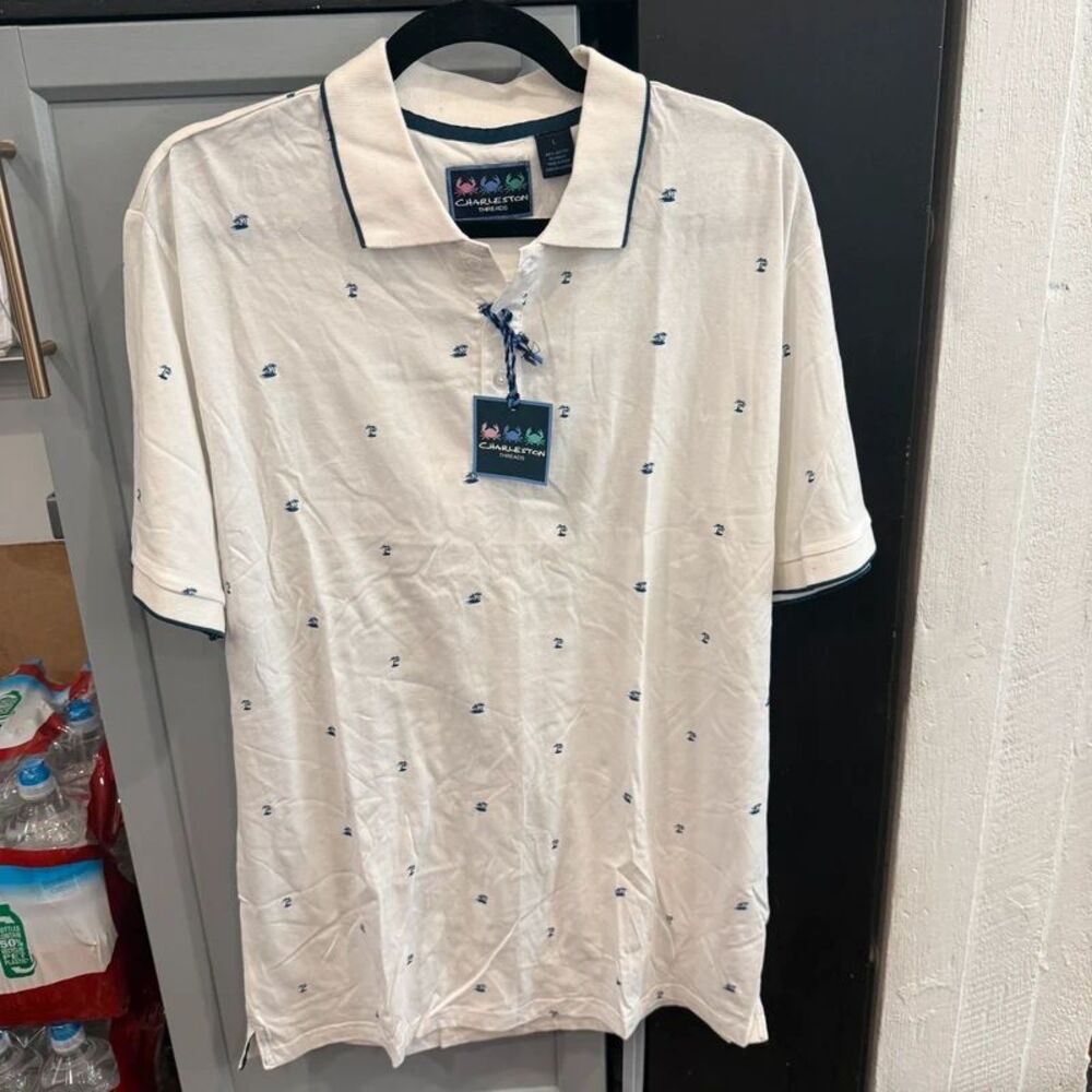 Vintage NWT - L - Charleston Threads Palm tree polo 100% cotton